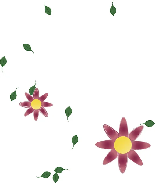 Eenvoudige Bloemen Met Groene Bladeren Vrije Samenstelling Vector Illustratie — Stockvector