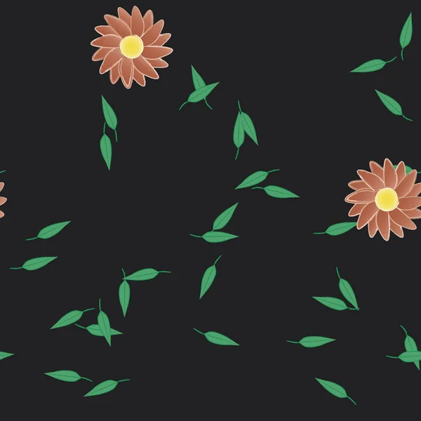 Flores Abstractas Con Hojas Patrón Sin Costura Ilustración Vectorial — Archivo Imágenes Vectoriales