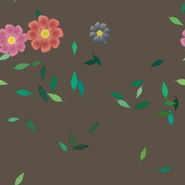 Yapraksız desenli soyut çiçekler, vektör illüstrasyonu