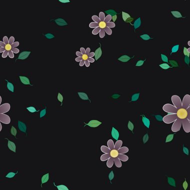 basit renkli çiçekler ve duvar kağıdı yaprakları ile serbest kompozisyon, vektör illüstrasyonu