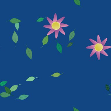 basit renkli çiçekler ve duvar kağıdı yaprakları ile serbest kompozisyon, vektör illüstrasyonu