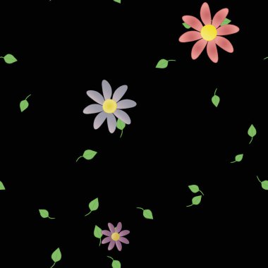 basit renkli çiçekler ve duvar kağıdı yaprakları ile serbest kompozisyon, vektör illüstrasyonu