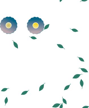 Serbest kompozisyonda yeşil yapraklı basit çiçekler, vektör illüstrasyonu