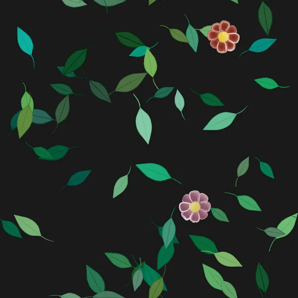 Flores Abstractas Con Hojas Patrón Sin Costura Ilustración Vectorial — Vector de stock