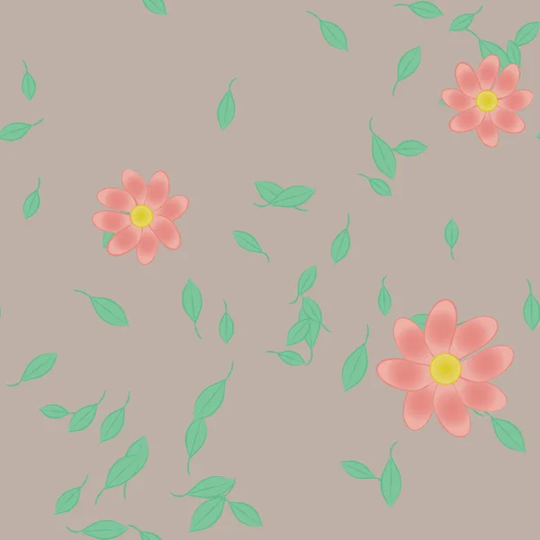 Abstrakta Blommor Med Blad Sömlös Mönster Vektor Illustration — Stock vektor