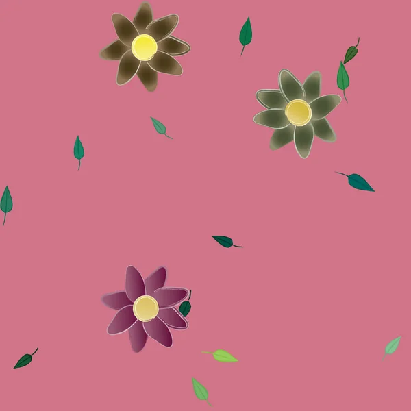 Flores Simples Con Hojas Verdes Composición Libre Ilustración Vectorial — Archivo Imágenes Vectoriales