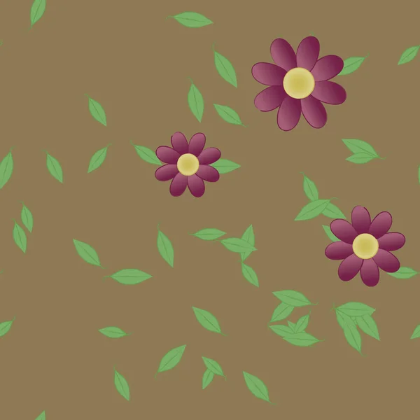 Flores Abstractas Con Hojas Patrón Sin Costura Ilustración Vectorial — Vector de stock