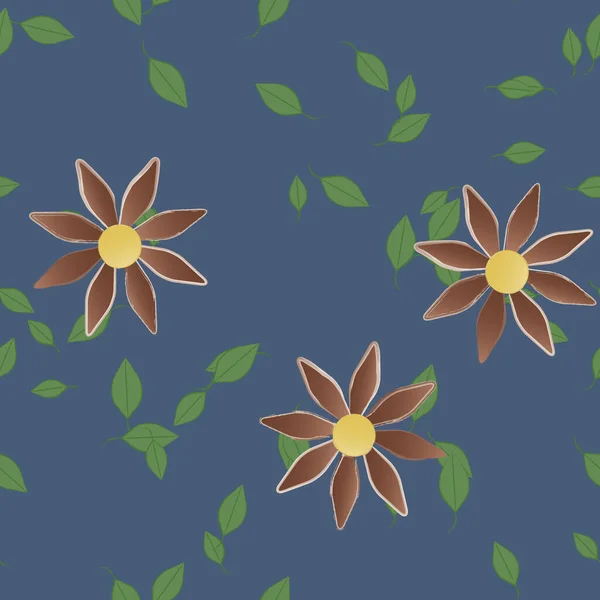 Abstrakta Blommor Med Blad Sömlös Mönster Vektor Illustration — Stock vektor