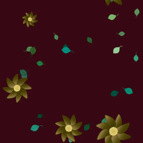 Flores Abstractas Con Hojas Patrón Sin Costura Ilustración Vectorial — Vector de stock