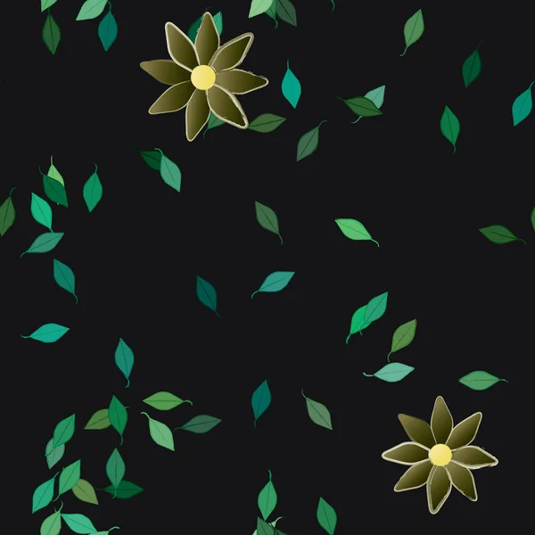 Fleurs Simples Avec Des Feuilles Vertes Composition Libre Illustration Vectorielle — Image vectorielle