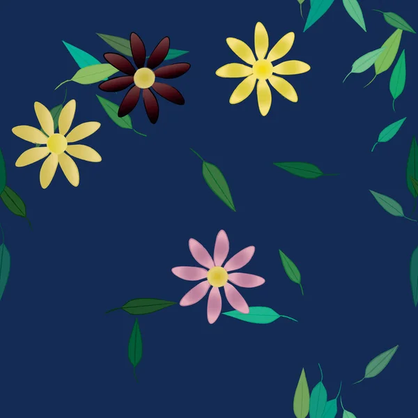 Abstrakta Blommor Med Blad Sömlös Mönster Vektor Illustration — Stock vektor