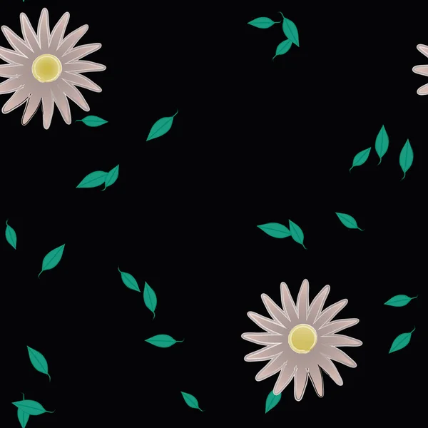 Abstrakta Blommor Med Blad Sömlös Mönster Vektor Illustration — Stock vektor