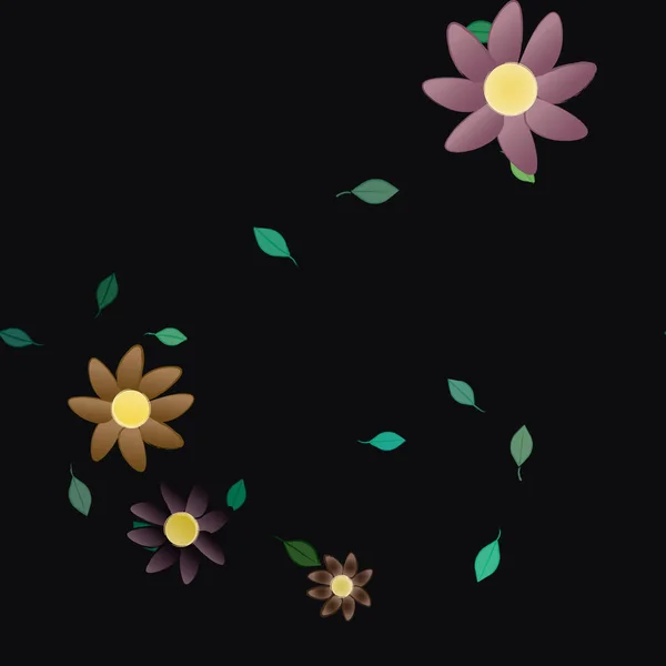 Fleurs Simples Avec Des Feuilles Vertes Composition Libre Illustration Vectorielle — Image vectorielle