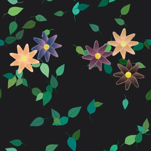 Fleurs Abstraites Avec Des Feuilles Motif Sans Couture Illustration Vectorielle — Image vectorielle