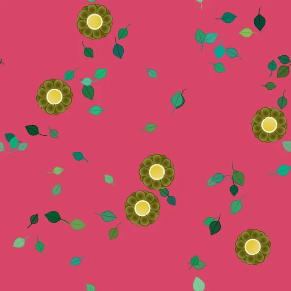 Flores Abstractas Con Hojas Patrón Sin Costura Ilustración Vectorial — Vector de stock