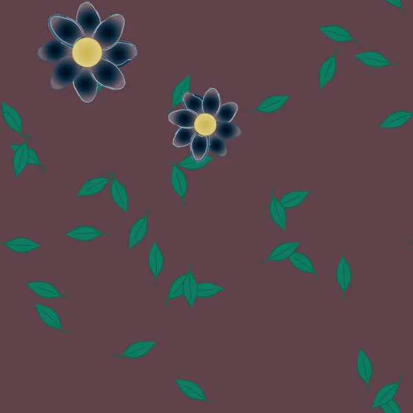 Flores Abstractas Con Hojas Patrón Sin Costura Ilustración Vectorial — Vector de stock