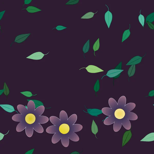 Abstrakta Blommor Med Blad Sömlös Mönster Vektor Illustration — Stock vektor