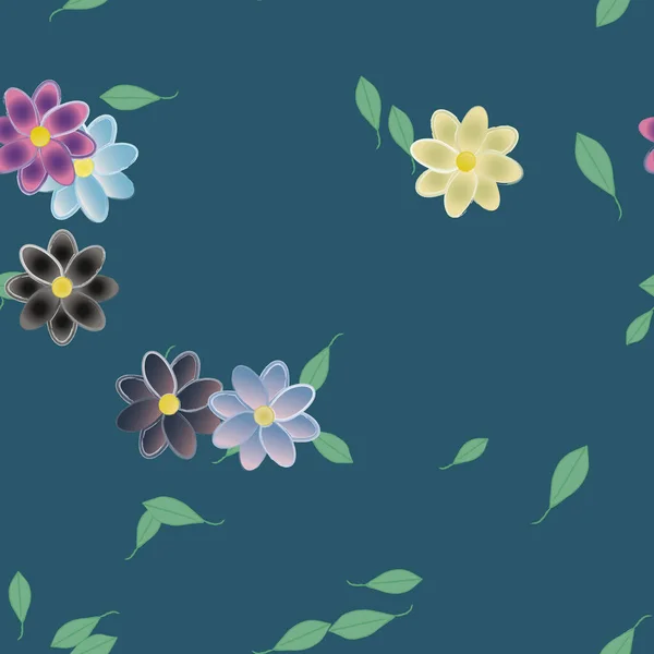 Flores Abstractas Con Hojas Patrón Sin Costura Ilustración Vectorial — Vector de stock