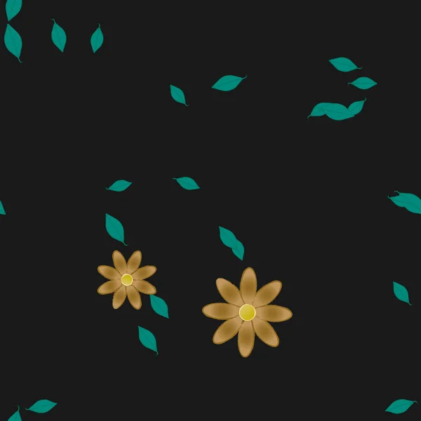 Flores Simples Con Hojas Verdes Composición Libre Ilustración Vectorial — Vector de stock