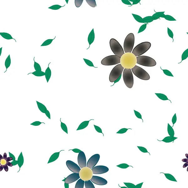 Flores Abstractas Con Hojas Patrón Sin Costura Ilustración Vectorial — Archivo Imágenes Vectoriales