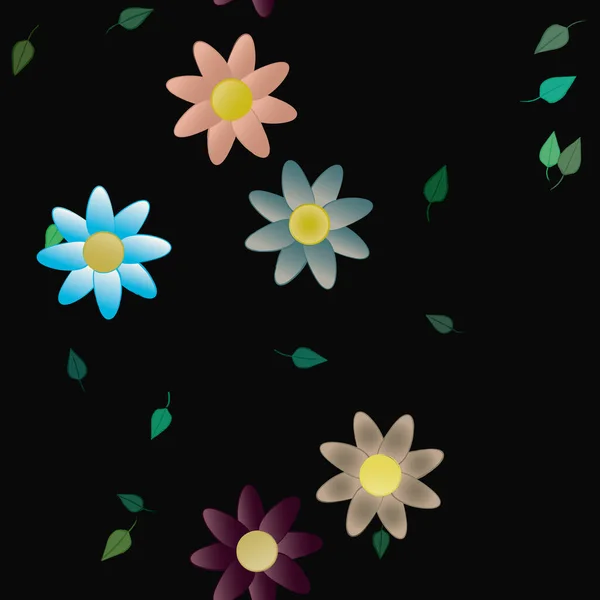 Flores Abstractas Con Hojas Patrón Sin Costura Ilustración Vectorial — Vector de stock