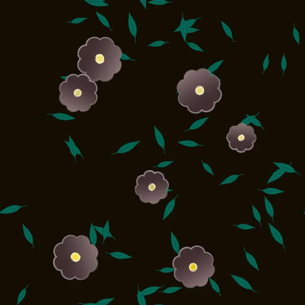 Flores Simples Con Hojas Verdes Composición Libre Ilustración Vectorial — Vector de stock