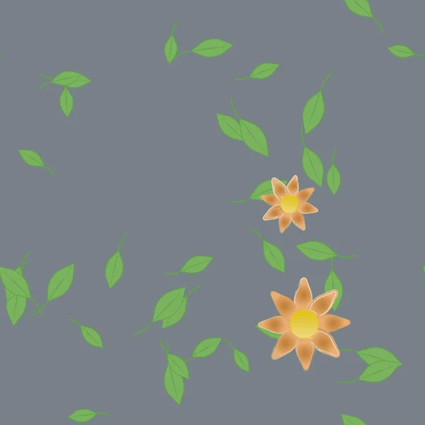 Eenvoudige Bloemen Met Groene Bladeren Vrije Samenstelling Vector Illustratie — Stockvector