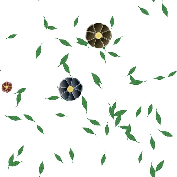 Abstrakta Blommor Med Blad Sömlös Mönster Vektor Illustration — Stock vektor