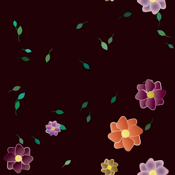 Fleurs Simples Avec Des Feuilles Vertes Composition Libre Illustration Vectorielle — Image vectorielle