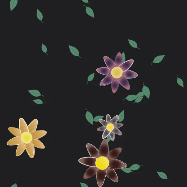 Abstrakta Blommor Med Blad Sömlös Mönster Vektor Illustration — Stock vektor