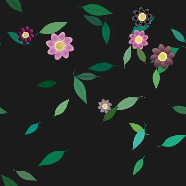 Fleurs Simples Avec Des Feuilles Vertes Composition Libre Illustration Vectorielle — Image vectorielle