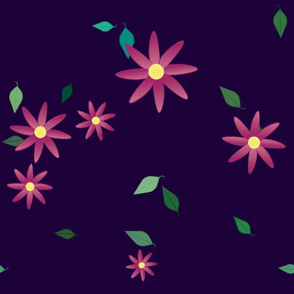 Flores Simples Con Hojas Verdes Composición Libre Ilustración Vectorial — Archivo Imágenes Vectoriales