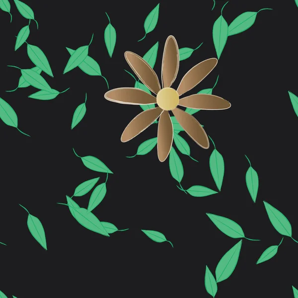 Flores Simples Con Hojas Verdes Composición Libre Ilustración Vectorial — Vector de stock