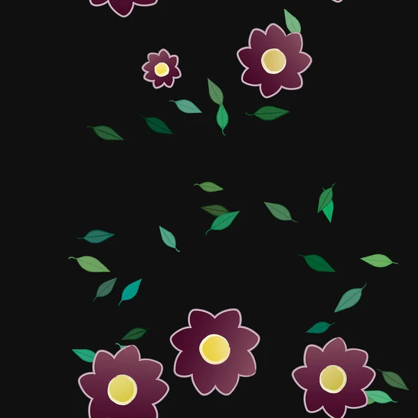 Abstrakta Blommor Med Blad Sömlös Mönster Vektor Illustration — Stock vektor