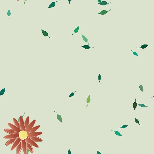 Simple Flowers Green Leaves Free Composition Vector Illustration — Stock Vector