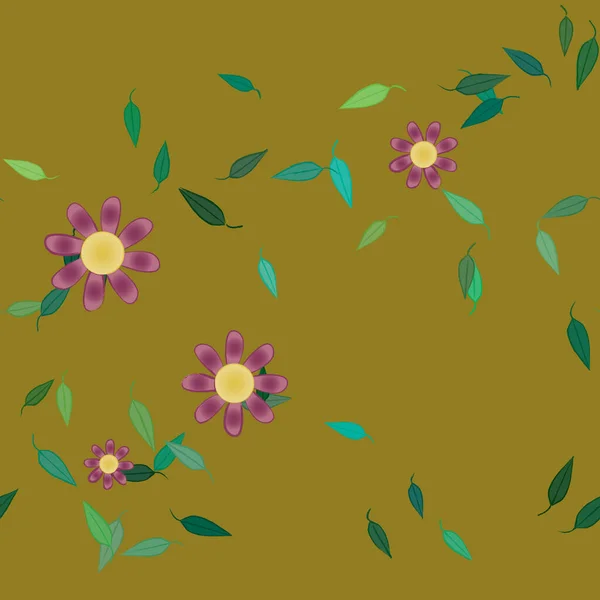 Flores Abstractas Con Hojas Patrón Sin Costura Ilustración Vectorial — Vector de stock