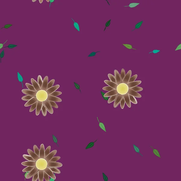 Flores Simples Con Hojas Verdes Composición Libre Ilustración Vectorial — Vector de stock