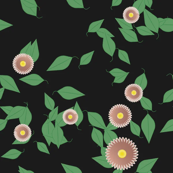 Flores Simples Con Hojas Verdes Composición Libre Ilustración Vectorial — Vector de stock