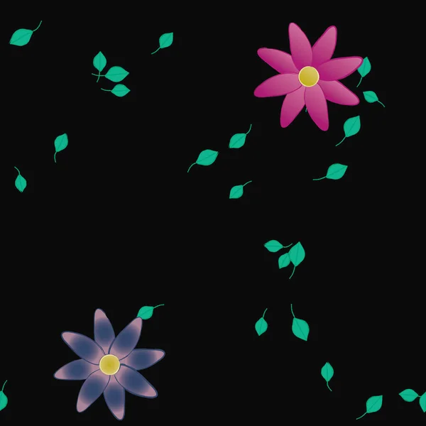 Flores Abstractas Con Hojas Patrón Sin Costura Ilustración Vectorial — Vector de stock