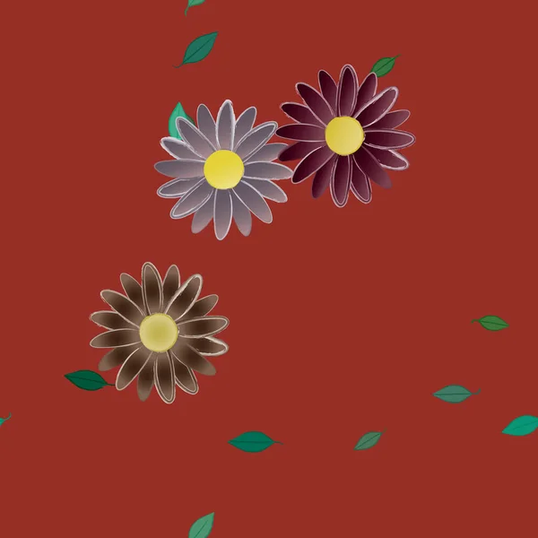 Fleurs Simples Avec Des Feuilles Vertes Composition Libre Illustration Vectorielle — Image vectorielle