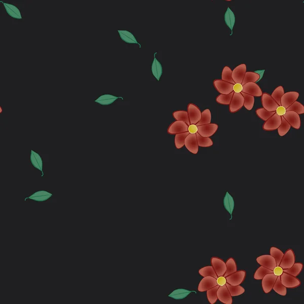 Flores Abstractas Con Hojas Patrón Sin Costura Ilustración Vectorial — Vector de stock