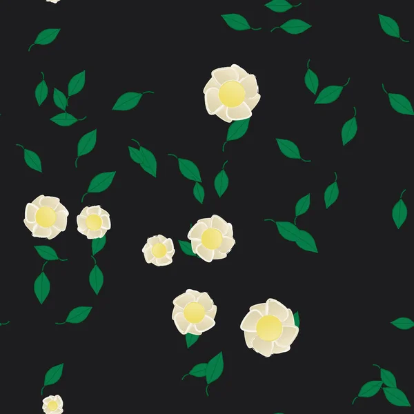 Flores Abstractas Con Hojas Patrón Sin Costura Ilustración Vectorial — Vector de stock