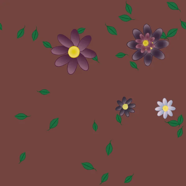 Flores Abstractas Con Hojas Patrón Sin Costura Ilustración Vectorial — Vector de stock