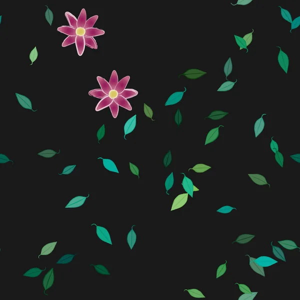 Flores Abstractas Con Hojas Patrón Sin Costura Ilustración Vectorial — Vector de stock