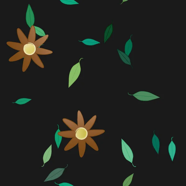 Flores Abstractas Con Hojas Patrón Sin Costura Ilustración Vectorial — Vector de stock