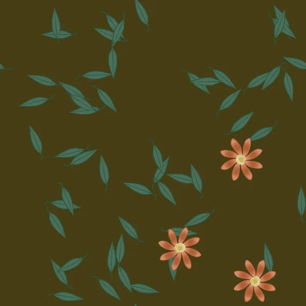 Enkla Blommor Med Gröna Blad Fri Sammansättning Vektor Illustration — Stock vektor