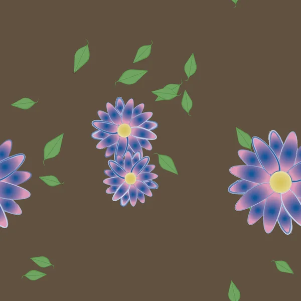 Flores Abstractas Con Hojas Patrón Sin Costura Ilustración Vectorial — Vector de stock