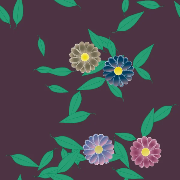 Flores Simples Con Hojas Verdes Composición Libre Ilustración Vectorial — Vector de stock