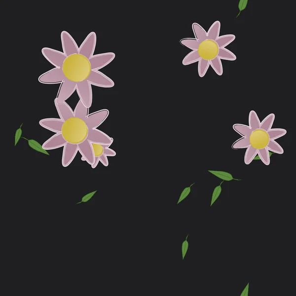 Abstrakta Blommor Med Blad Sömlös Mönster Vektor Illustration — Stock vektor