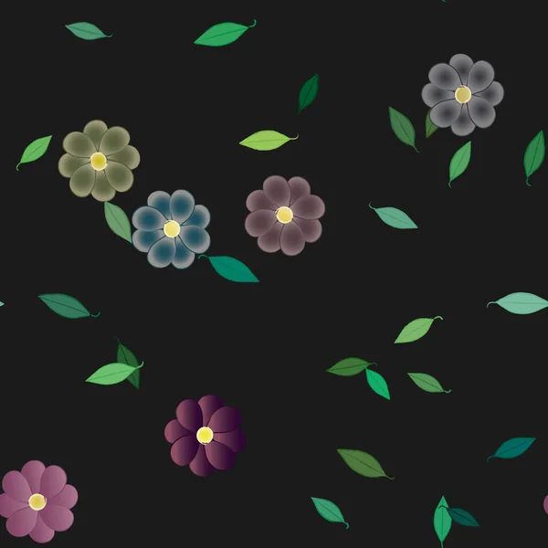 Flores Simples Con Hojas Verdes Composición Libre Ilustración Vectorial — Vector de stock